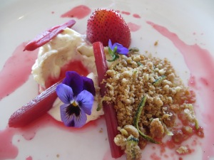 Pretty as a picture: Vanilla cheesecake cream, rhubarb, with black pepper roasted strawberries